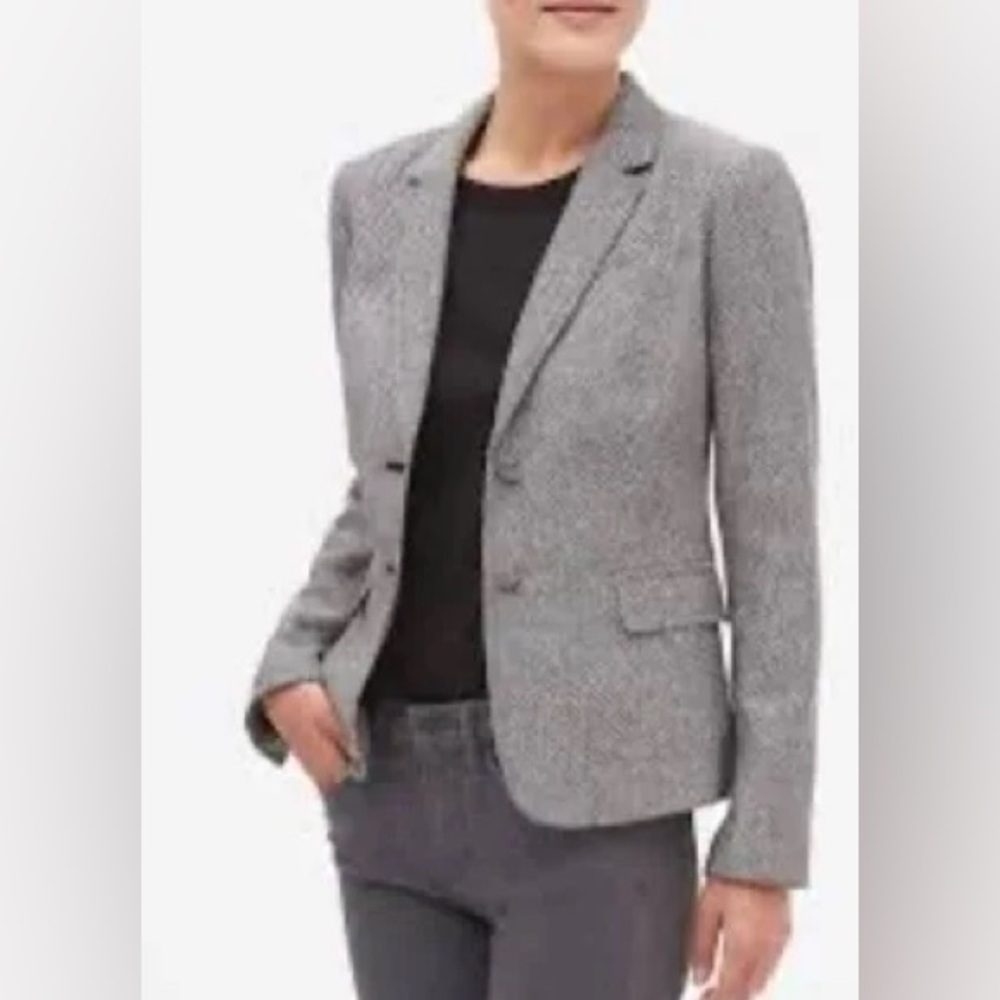 Banana Republic Women's‎ Geo Tweed Academy Classic Black/white Blazer Cotton 14